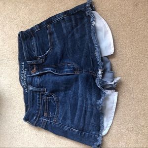Dark wash mid rise shorts